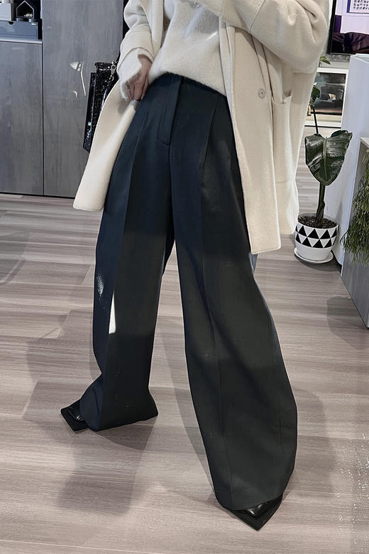 【99元/2件任选|不退换】/P691夕又米黑标 日本羊毛混纺高腰阔腿裤 商品图0