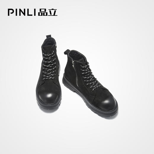 PINLI品立冬季新款男磨砂高帮厚底休闲真皮马丁靴B214121363 商品图4
