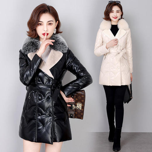NQS-M2166新款中长款绵羊皮狐狸毛领皮外套大码 商品图2