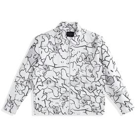 太平鸟男装白色牛仔夹克印花翻领茄克外套B2BJB4264