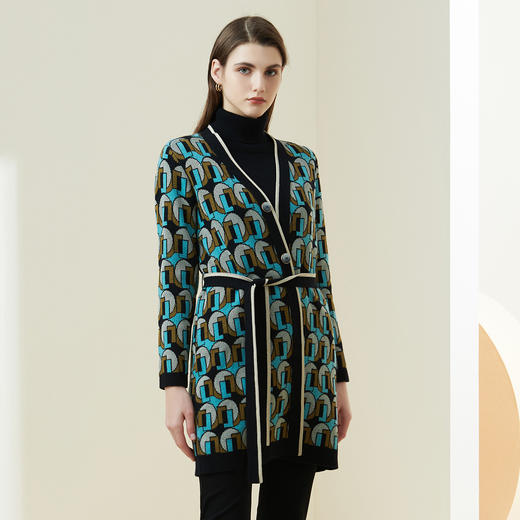 METTE羊绒世家秋冬女士羊绒开衫宽松长袖系带外套时尚民族慵懒风 商品图2