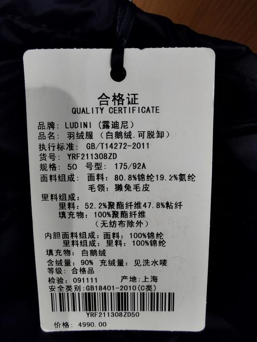 4楼露迪尼男装羽绒服YRF211308 商品图4