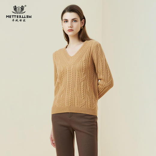 METTE羊绒世家冬新品女士100%山羊绒衫V领套头加厚保暖针织打底衫 商品图0