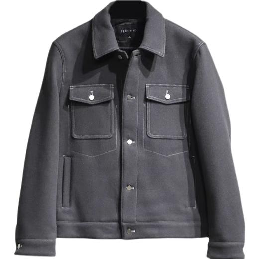 太平鸟男装2021冬季新款毛呢夹克外套休闲茄克B1BCB4418 商品图0