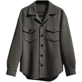 太平鸟2021冬翻领羊毛双面呢衬衫夹克外套B2CHB4267