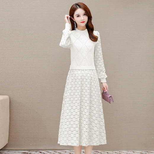 YWE-ZM-BA170气质优雅蕾丝长袖针织打底裙 商品图1
