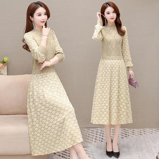 YWE-ZM-BA170气质优雅蕾丝长袖针织打底裙 商品图3