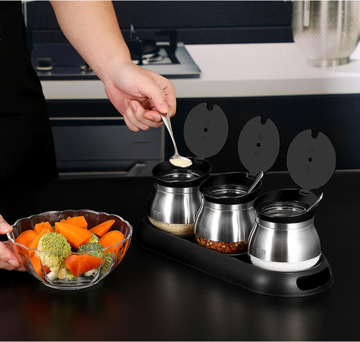 洛克不锈钢调味罐佐料瓶味精调料瓶玻璃盐罐调料盒套装家用组合装 商品图3