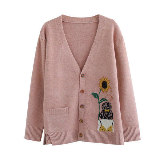 TZW-新款民族风复古提花v领宽松春秋针织开衫外套女 商品图4