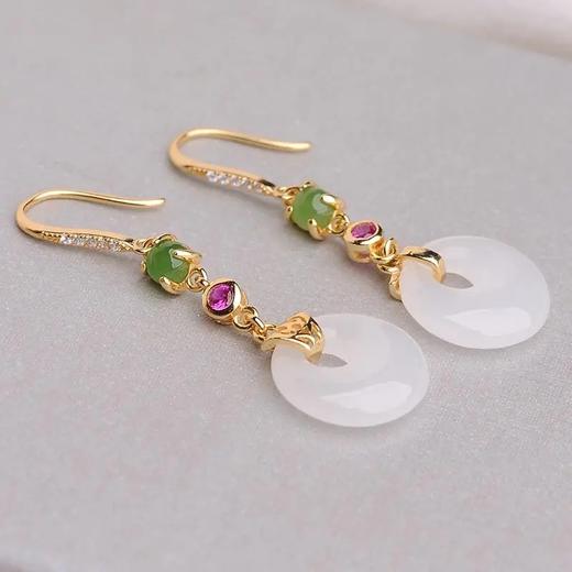 YR-平安扣耳环925银镶嵌耳坠白玉耳环女款 商品图2