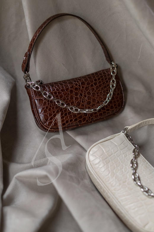 By Far 冰蓝色/红褐色/奶油色mini rachel鳄鱼纹链条手拎包 商品图12