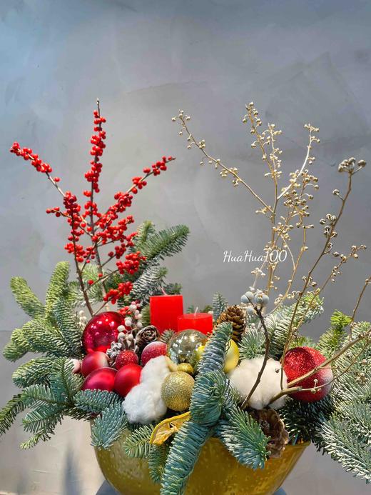 圣诞礼丨圣诞创意插花冬青松枝金银枝松果圣诞球 商品图1