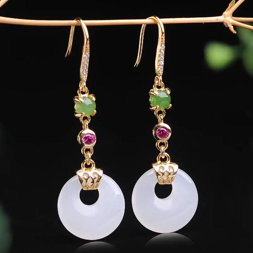 YR-平安扣耳环925银镶嵌耳坠白玉耳环女款 商品图1