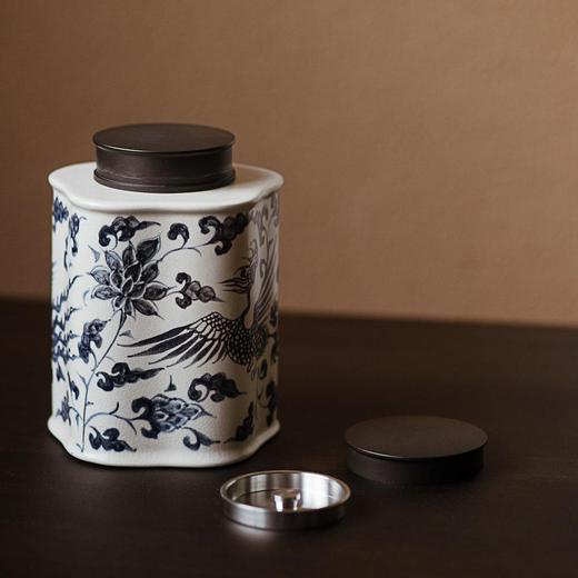 梵山堂景德镇茶叶罐茶仓苏打釉收回青花山水诗文中式陶瓷茶罐高端茶罐 商品图1