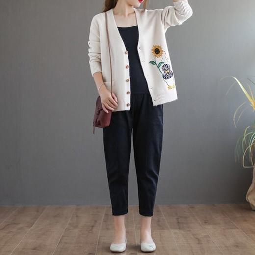 TZW-新款民族风复古提花v领宽松春秋针织开衫外套女 商品图6