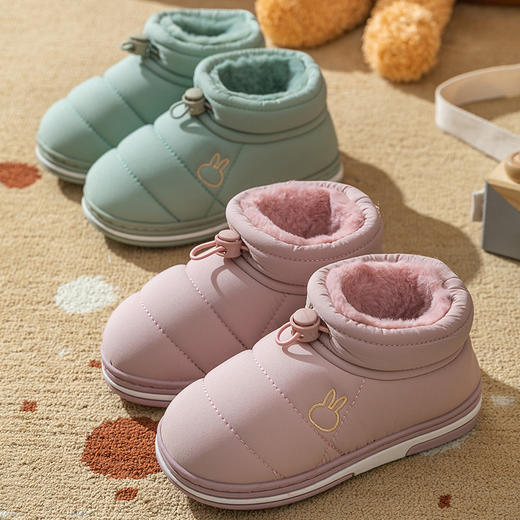 【儿童羽绒棉鞋】秋冬大童加绒棉拖鞋雪地靴 保暖法兰绒短靴防水棉鞋 商品图1