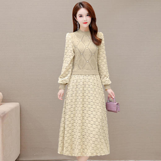 YWE-ZM-BA170气质优雅蕾丝长袖针织打底裙 商品图0