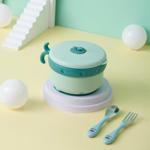 【防摔吸盘不锈钢辅食碗】开优米儿童餐具 宝宝婴儿防摔碗吸盘辅食碗316不锈钢注水保温碗 商品图3