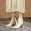 ZHR短靴女2021新款尖头切尔西靴粗跟百搭靴子加绒女靴气质高跟靴 商品缩略图0