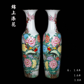 手绘粉彩锦上添花大花瓶