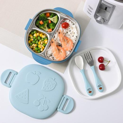 【便携式分隔餐盘套装】开优米幼儿园餐盘304不锈钢创意儿童餐具宝宝菜盘卡通盘子含刀叉 商品图0