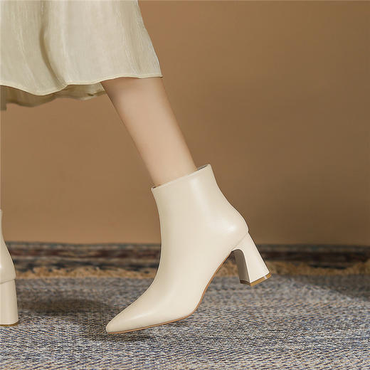 ZHR短靴女2021新款尖头切尔西靴粗跟百搭靴子加绒女靴气质高跟靴 商品图3