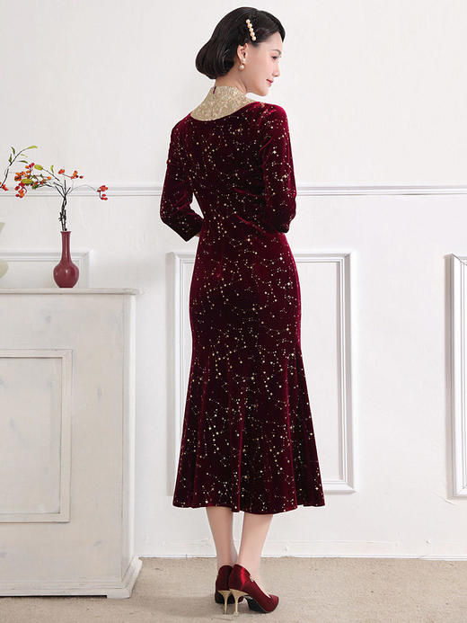 DLQ-A3226冬季婚宴敬酒服修身显瘦丝绒连衣裙 商品图3