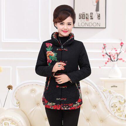 AA SC绣花棉衣加绒加厚妈妈冬装棉袄奶奶唐装棉衣老人民族风 商品图0