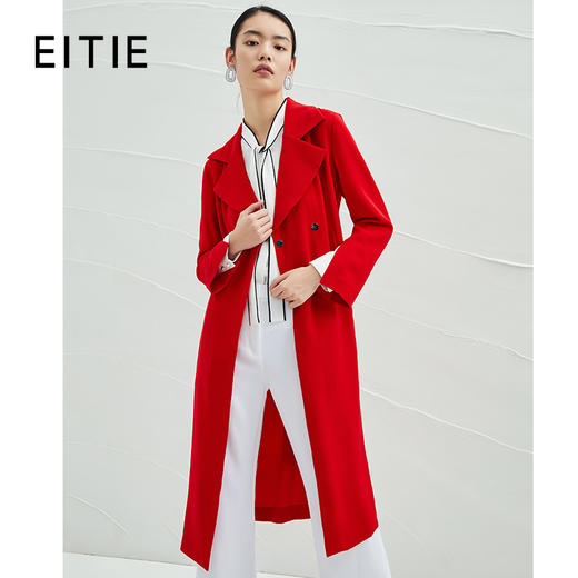 EITIE爱特爱女装秋款商场同款简洁系带收腰显瘦通勤纯色风衣5604304 商品图0