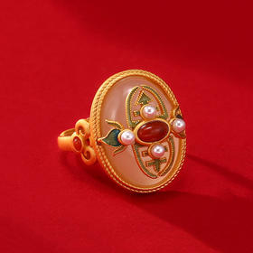 宫典彩绘珐琅天然石戒指银手饰贵气复古典雅指环