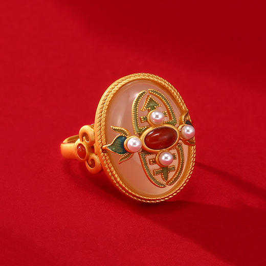 宫典彩绘珐琅天然石戒指银手饰贵气复古典雅指环 商品图0