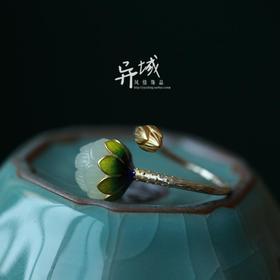 【夏恋。】银烧蓝饰品镶嵌莲花复古女款戒指指环