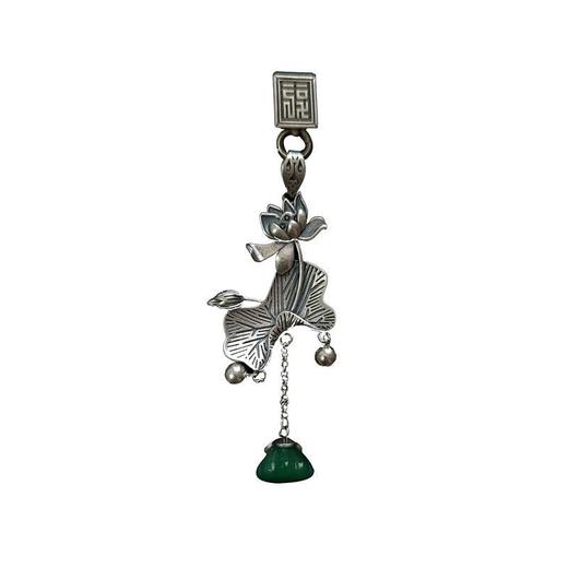 【心若莲花】古典中国风银压襟扣玉旗袍汉服挂件流苏配饰 商品图3