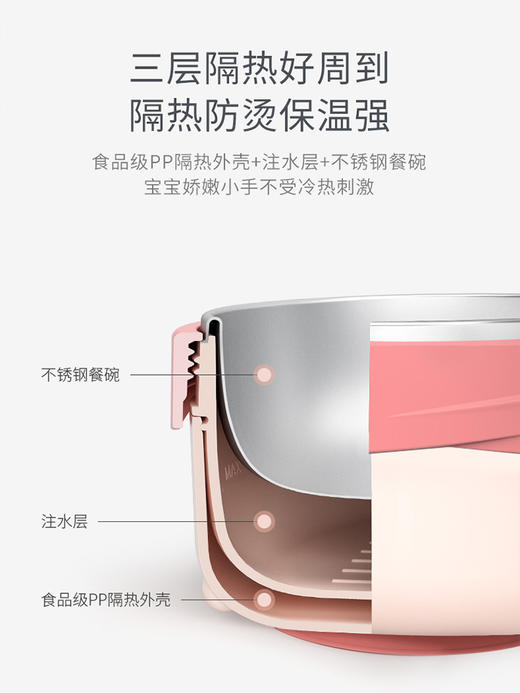 zolitt卓理儿童不锈钢餐具宝宝注水碗婴儿保温辅食碗吸盘碗 商品图3