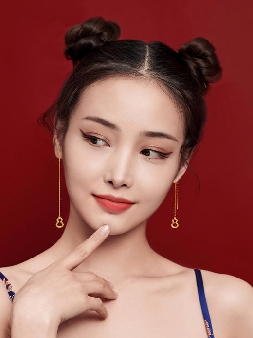 千叶珠宝5G黄金耳线足金葫芦耳饰福禄气质长款流苏耳环耳坠女39900026085 商品图2