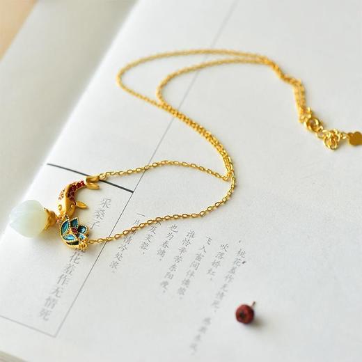 银镀金景泰蓝莲花吊坠复古民族风女款宫廷套链项坠 商品图8