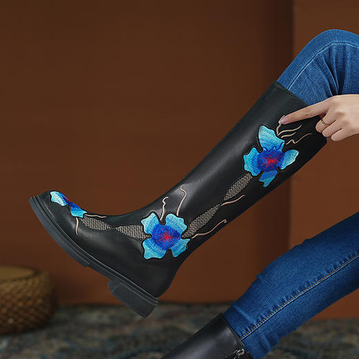 个性百搭，民族风刺绣不过膝长筒靴YJX-2169 商品图4