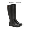 westory骑士高靴粗跟后拉链牛皮面真皮女鞋2019年冬新W29DQ80621 商品缩略图0