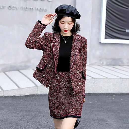 SJ-607气质小香风短款西装外套短裙两件套 商品图2