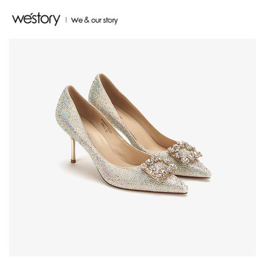 westory2020春季新款西式婚鞋水钻尖头细跟高跟鞋女W20AE51181 商品图0