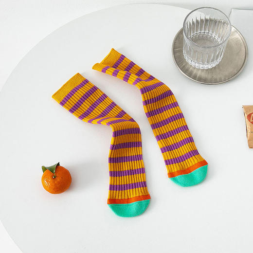 【3双装 潮童穿搭单品】儿童袜子秋冬新款条纹小腿袜 韩版男女童时尚堆堆袜潮袜中筒袜 商品图7
