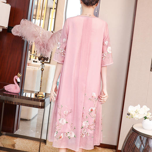 上海旗袍厂KDS-1220新款民族风天丝棉刺绣宽松禅意中长款大摆连衣裙 商品图2