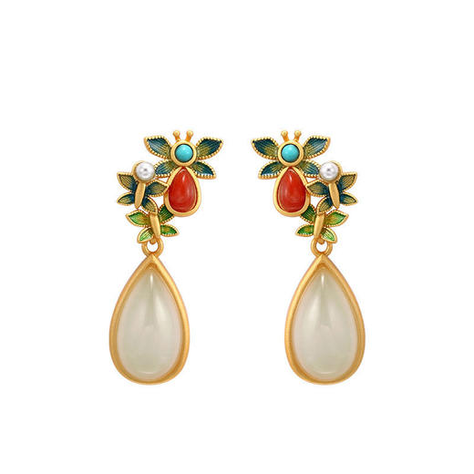 东方s925纯古典珐琅彩石景泰蓝蝴蝶水滴耳坠中式宫廷风耳环2021年 商品图9