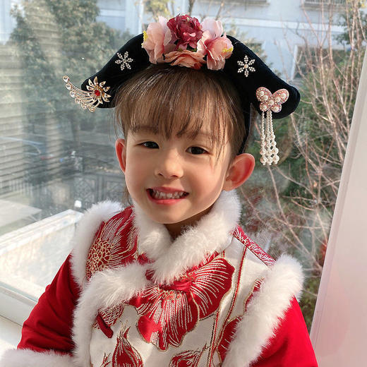 女宝宝新年头饰古风旗头发箍儿童唐装发卡女童中国风发饰格格头箍 商品图1