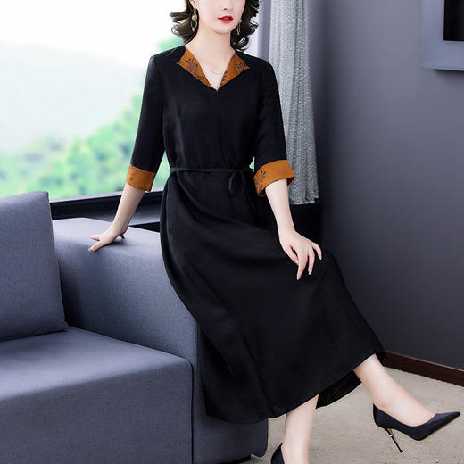 AHM-mdd9888新款中国风优雅妈妈装收腰显瘦气质长裙 商品图1