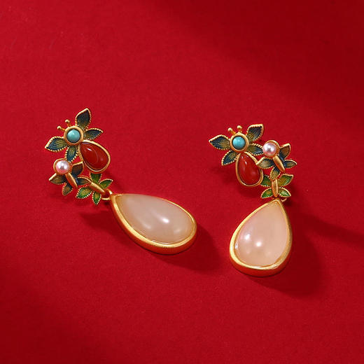 东方s925纯古典珐琅彩石景泰蓝蝴蝶水滴耳坠中式宫廷风耳环2021年 商品图8