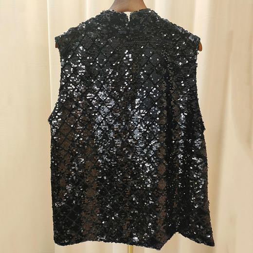 丁摩 时髦复古改良新中式亮片马甲上衣女撞色盘扣唐装背心Q121199 商品图1