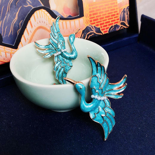 古典中国风珐琅仙鹤胸针胸花气质复古情侣别针大衣旗袍配饰女礼物 商品图9