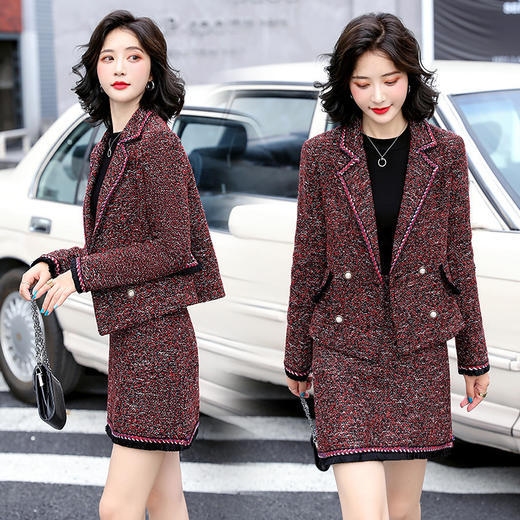 SJ-607气质小香风短款西装外套短裙两件套 商品图3