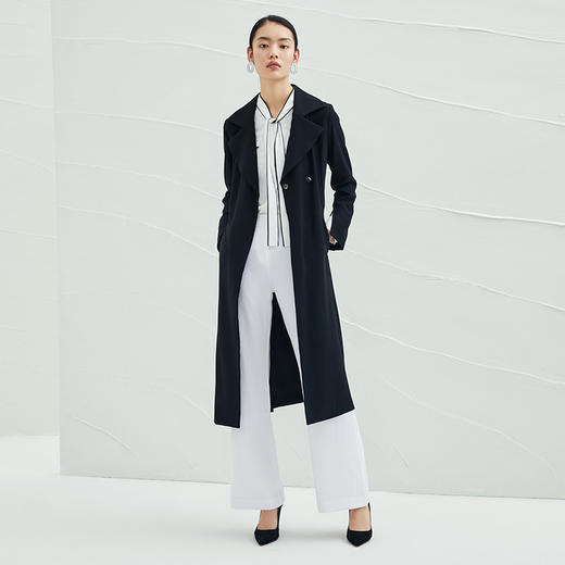 EITIE爱特爱女装秋款商场同款简洁系带收腰显瘦通勤纯色风衣5604304 商品图5